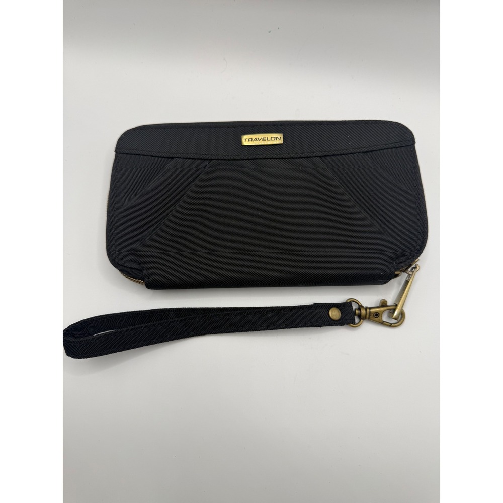 Travelon RFID Blocking Wristlet Clutch Women Black Excellent Ballistic Nylon